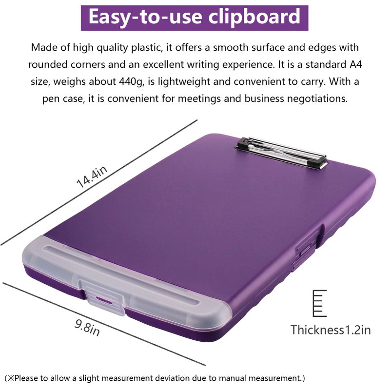 SFLHHDM Clipboard with Storage A4 Binder Clipboard with Pen Holder Nursing Clipboard Clip Boards 8.5x11 with Storage-Side Open Storage Clipboard with Low Profile Clip Clipboards for Office Supplies-Purple - Image 4